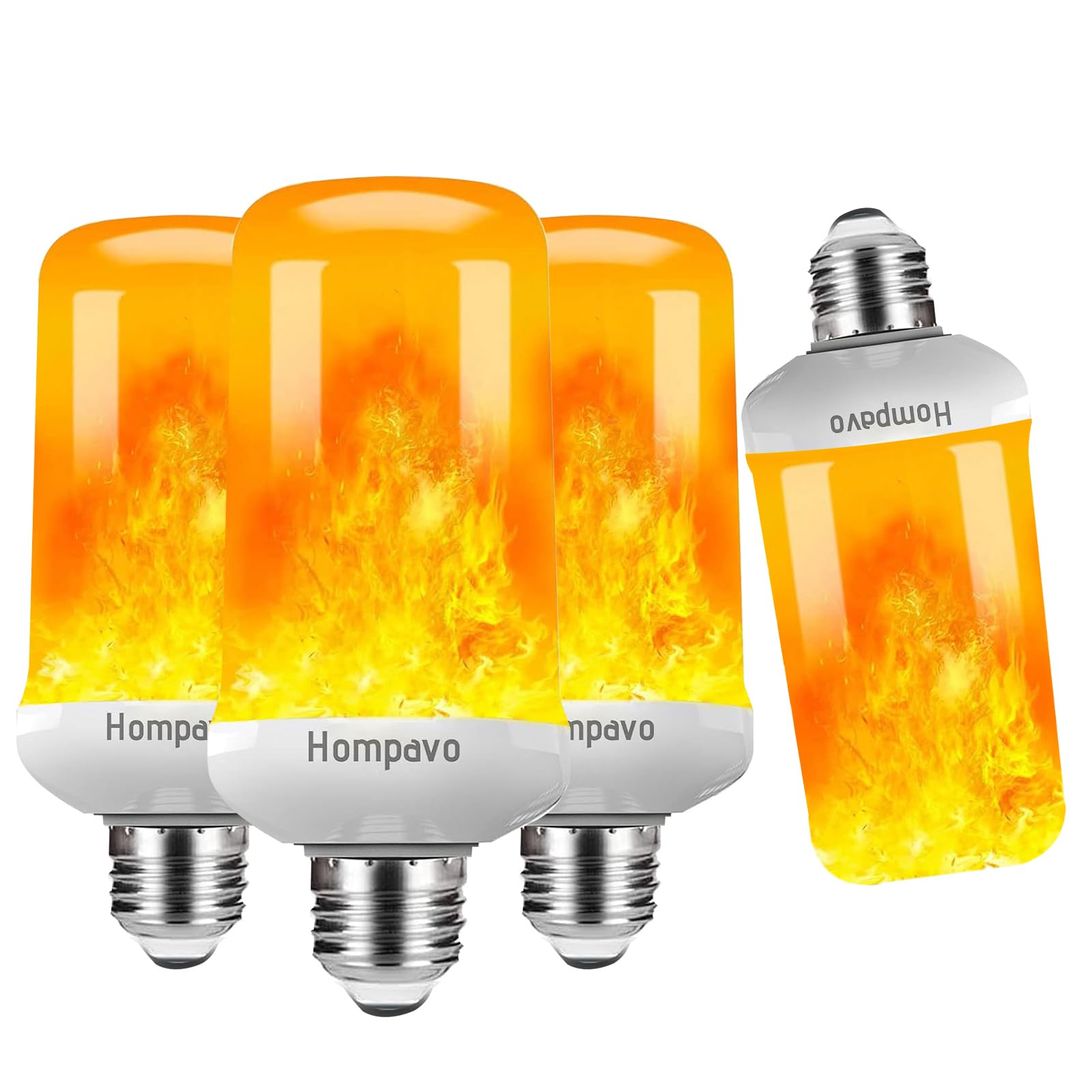 Hompavo 【Upgraded】 LED Flame Light Bulbs, 4 Modes Flickering Light Bulbs with Upside Down Effect, E26/E27 Flame Bulb for Halloween Christmas Party Patio Porch Home Indoor & Outdoor Decorations - 2