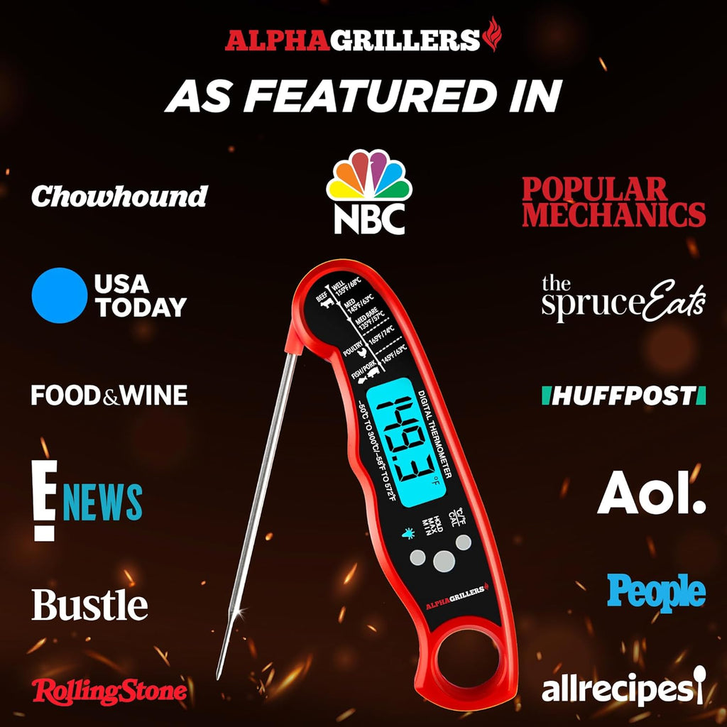 Alpha Grillers Meat Thermometer Digital - Instant Read Food Thermometer for Cooking Grilling BBQ Accessories Kitchen Gadgets Stocking Stuffers for Men Christmas Gifts for Men White Elephant Gifts Him