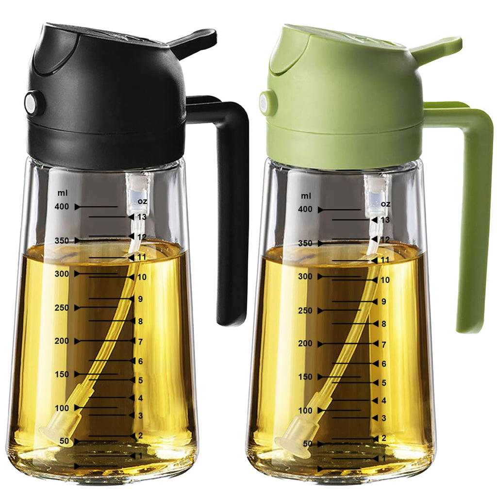 TrendPlain 16oz/470ml Glass Olive Oil Sprayer for Cooking – 2 in 1 Olive Oil Dispenser Bottle for Kitchen Gadgets and Air Fryer Accessories, Salad, BBQ - Black
