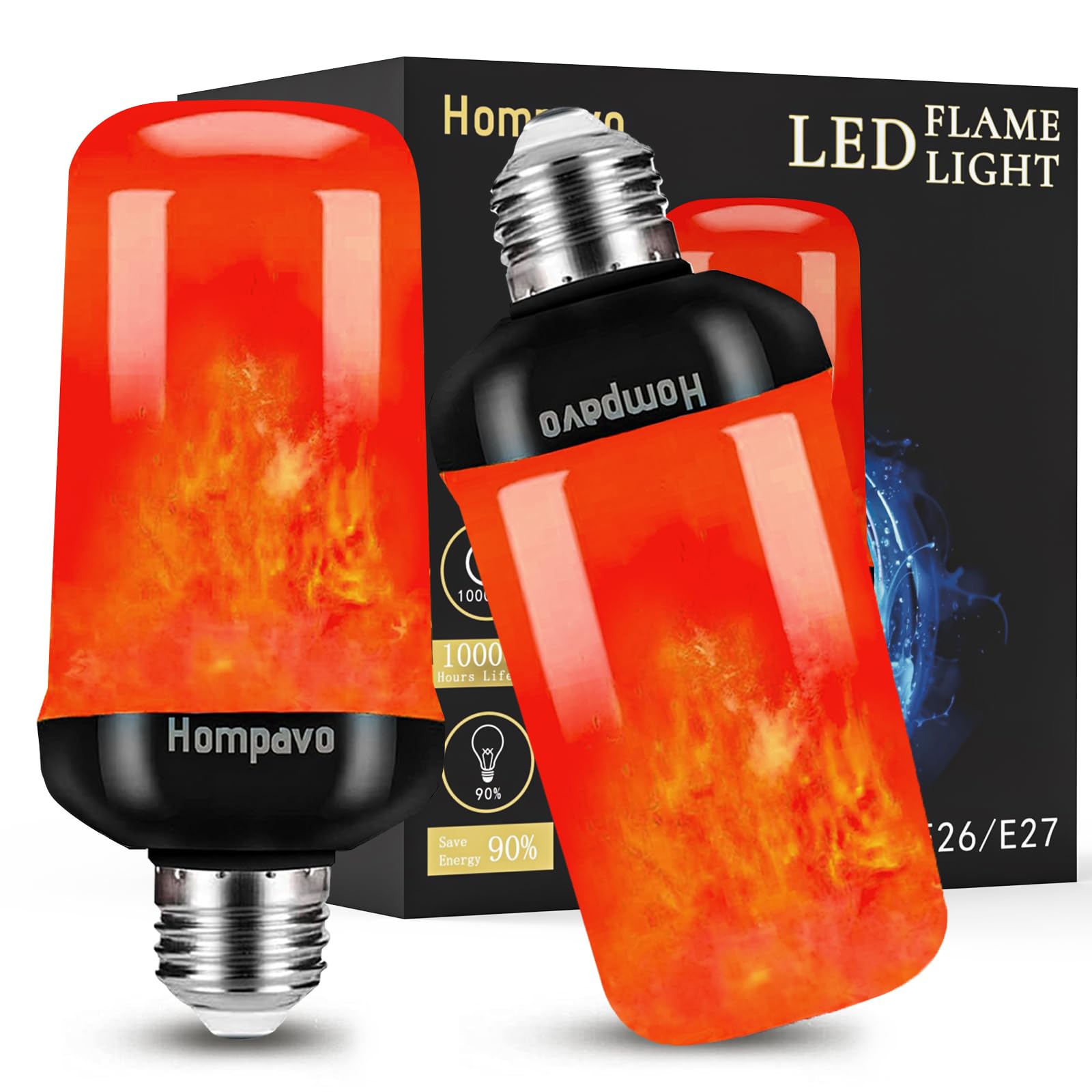 Hompavo 【Upgraded】 LED Flame Light Bulbs, 4 Modes Flickering Light Bulbs with Upside Down Effect, E26/E27 Flame Bulb for Halloween Christmas Party Patio Porch Home Indoor & Outdoor Decorations - 2