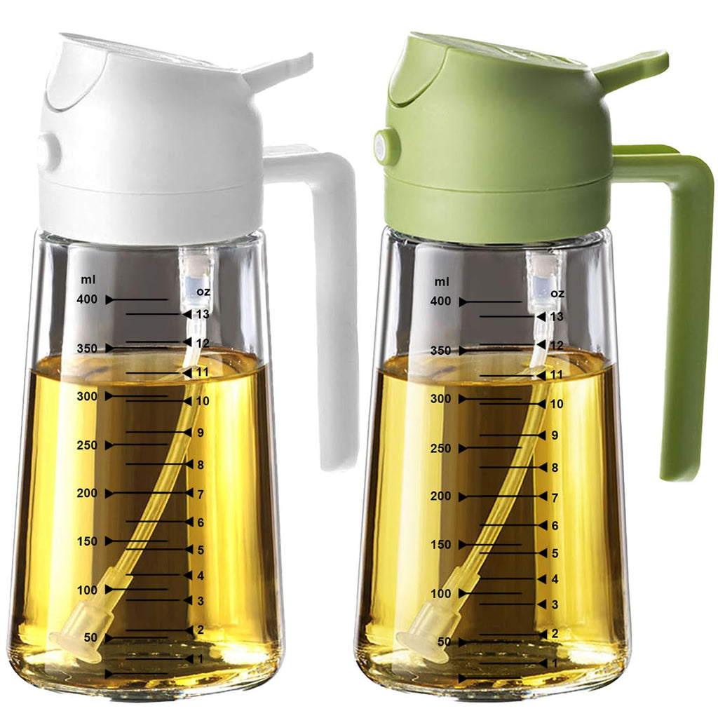 TrendPlain 16oz/470ml Glass Olive Oil Sprayer for Cooking – 2 in 1 Olive Oil Dispenser Bottle for Kitchen Gadgets and Air Fryer Accessories, Salad, BBQ - Black