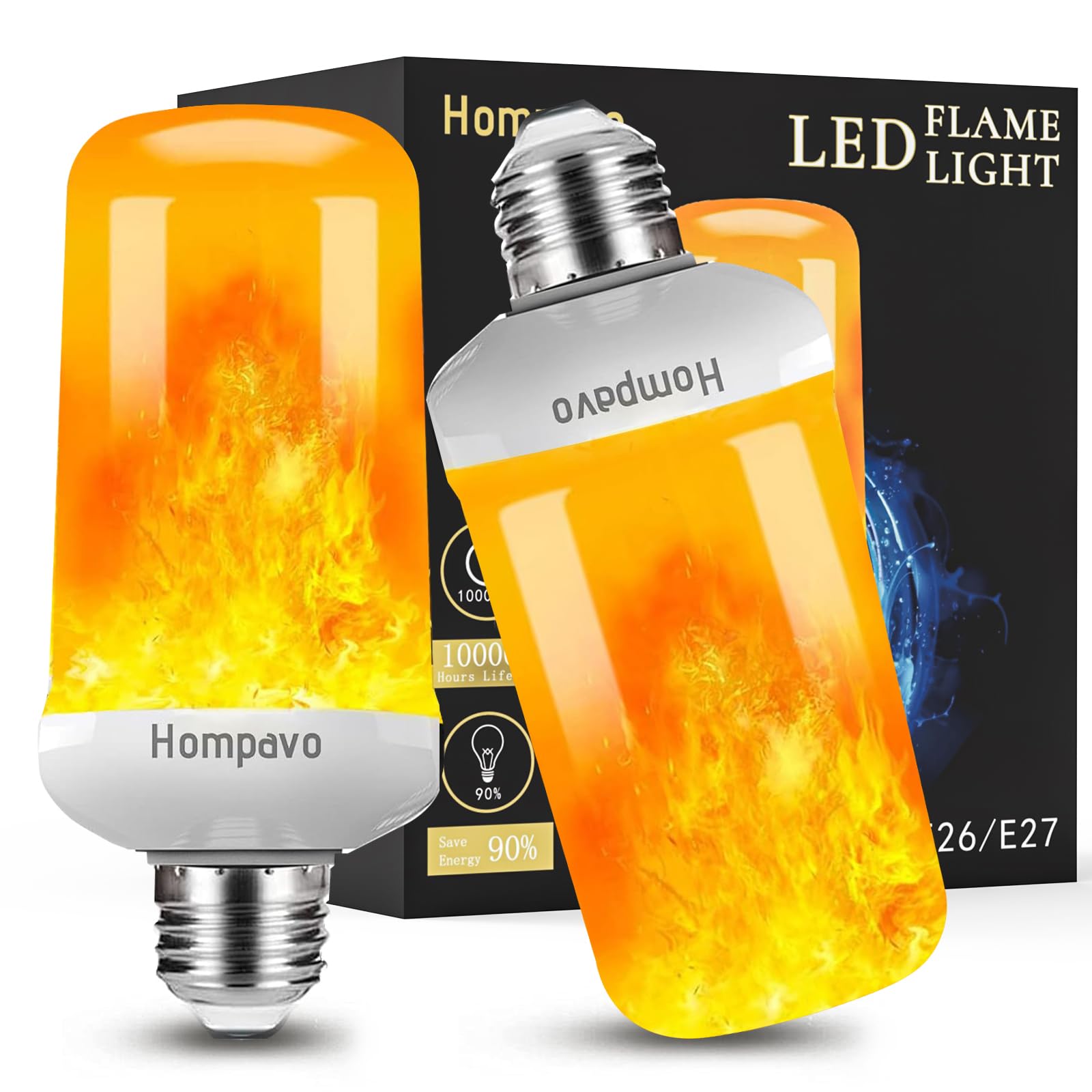 Hompavo 【Upgraded】 LED Flame Light Bulbs, 4 Modes Flickering Light Bulbs with Upside Down Effect, E26/E27 Flame Bulb for Halloween Christmas Party Patio Porch Home Indoor & Outdoor Decorations - 2