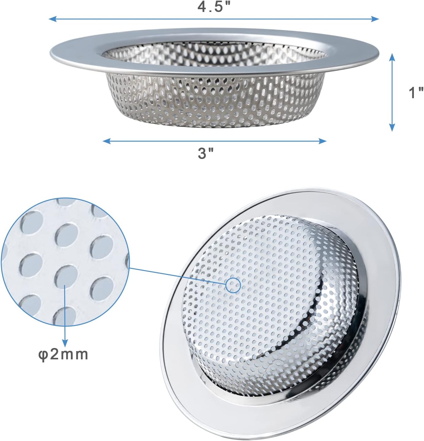 2 Pcs Sink Strainer for Most Kitchen Sink Drain Basket, Upgraded Double-Layer Safe Design Kitchen Sink Strainer (Outer Diameter 4.5 Inch)