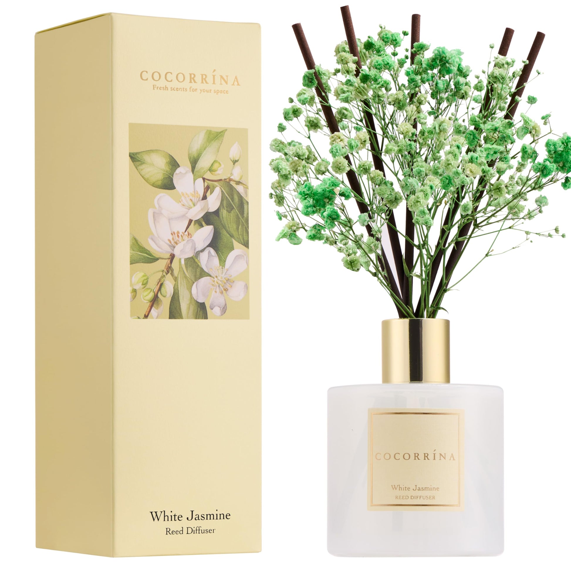 Cocorrína Reed Diffuser Set, Clean Linen 6.7 fl oz Scented Diffuser with Sticks Home Fragrance Reed Diffuser for Bathroom Shelf Decor