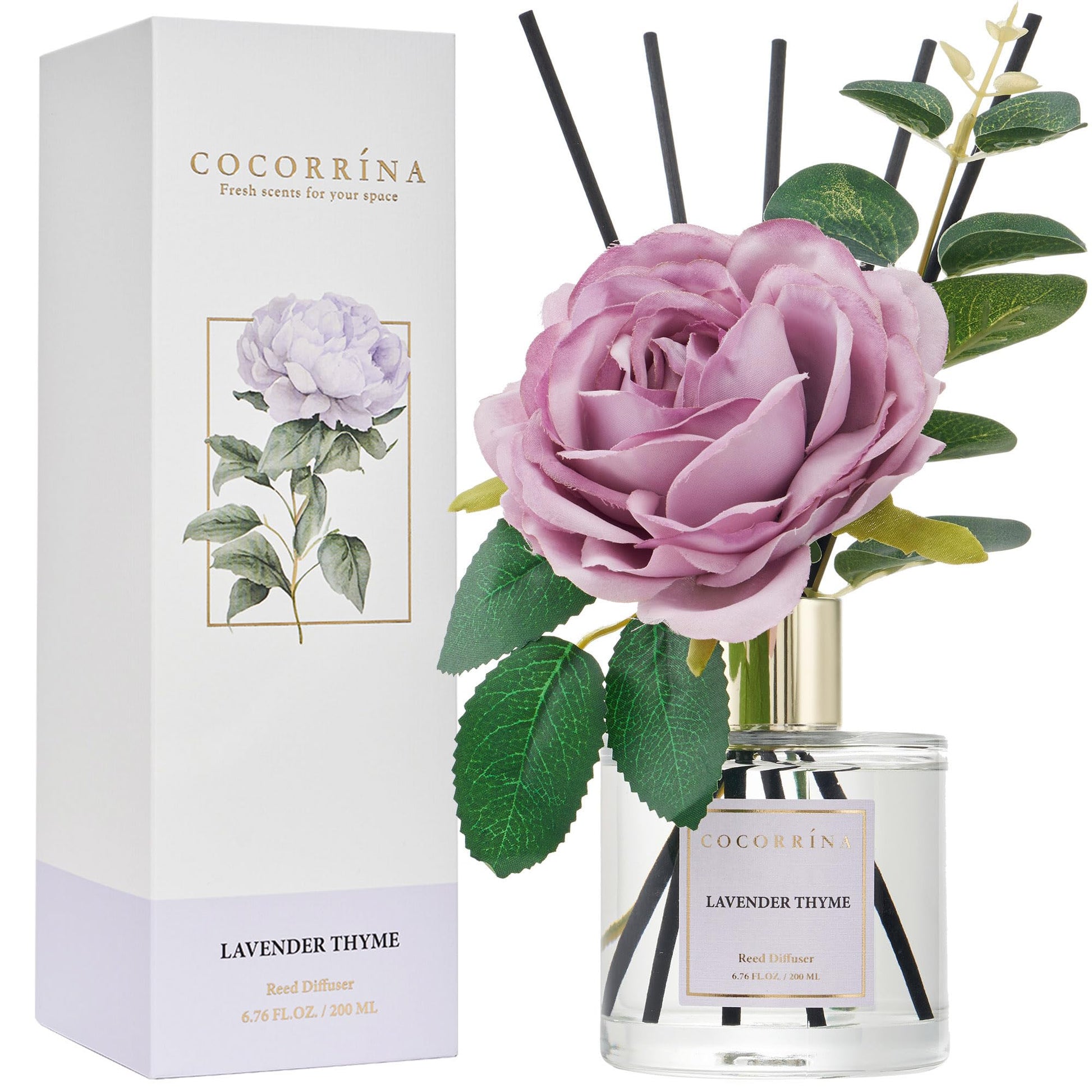Cocorrína Reed Diffuser Set, Clean Linen 6.7 fl oz Scented Diffuser with Sticks Home Fragrance Reed Diffuser for Bathroom Shelf Decor