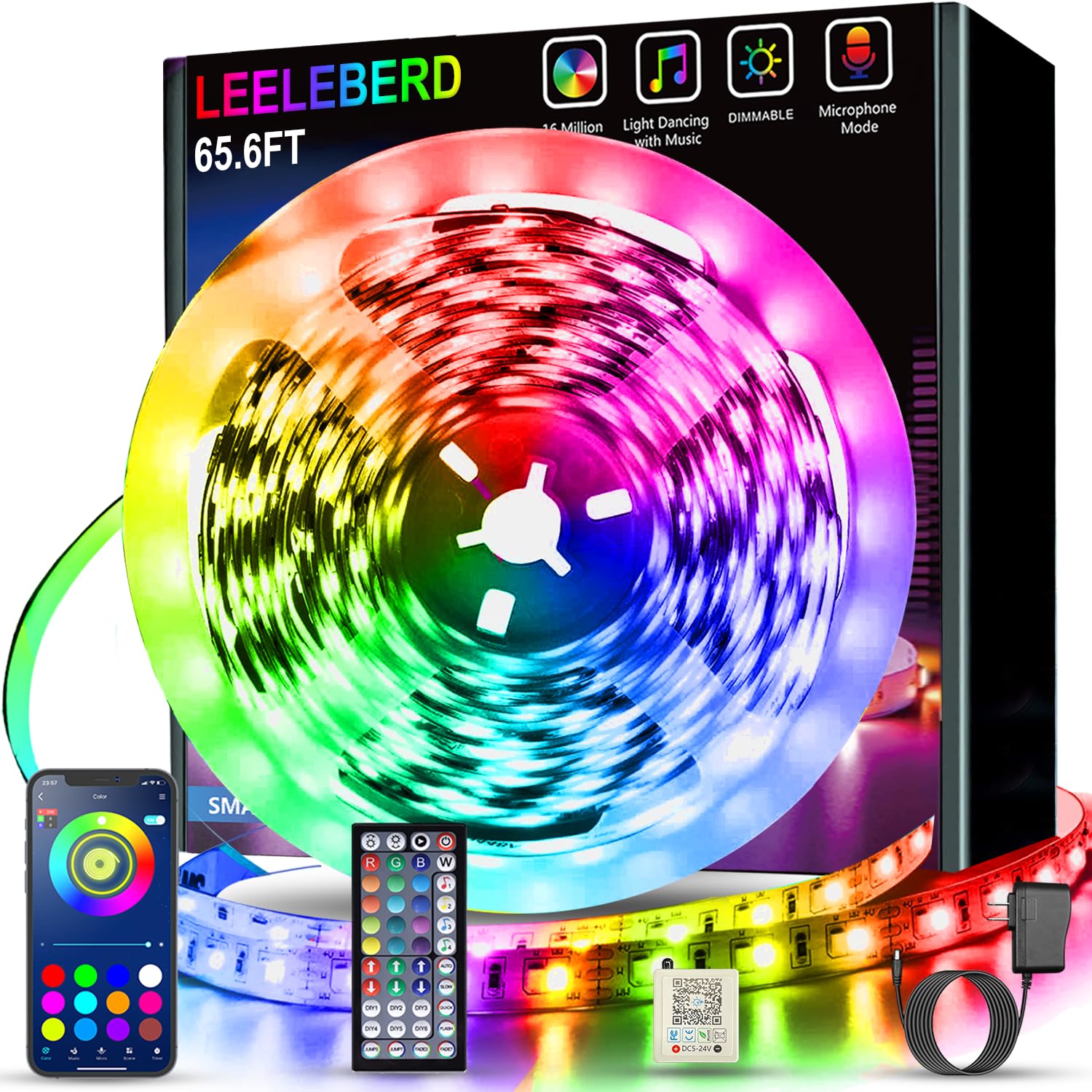 Leeleberd Led Lights for Bedroom 100 ft (2 Rolls of 50ft) Music Sync Color Changing RGB Led Strip Lights with Remote App Control Bluetooth Led Strip, Lights for Room Home Kitchen Party Decor