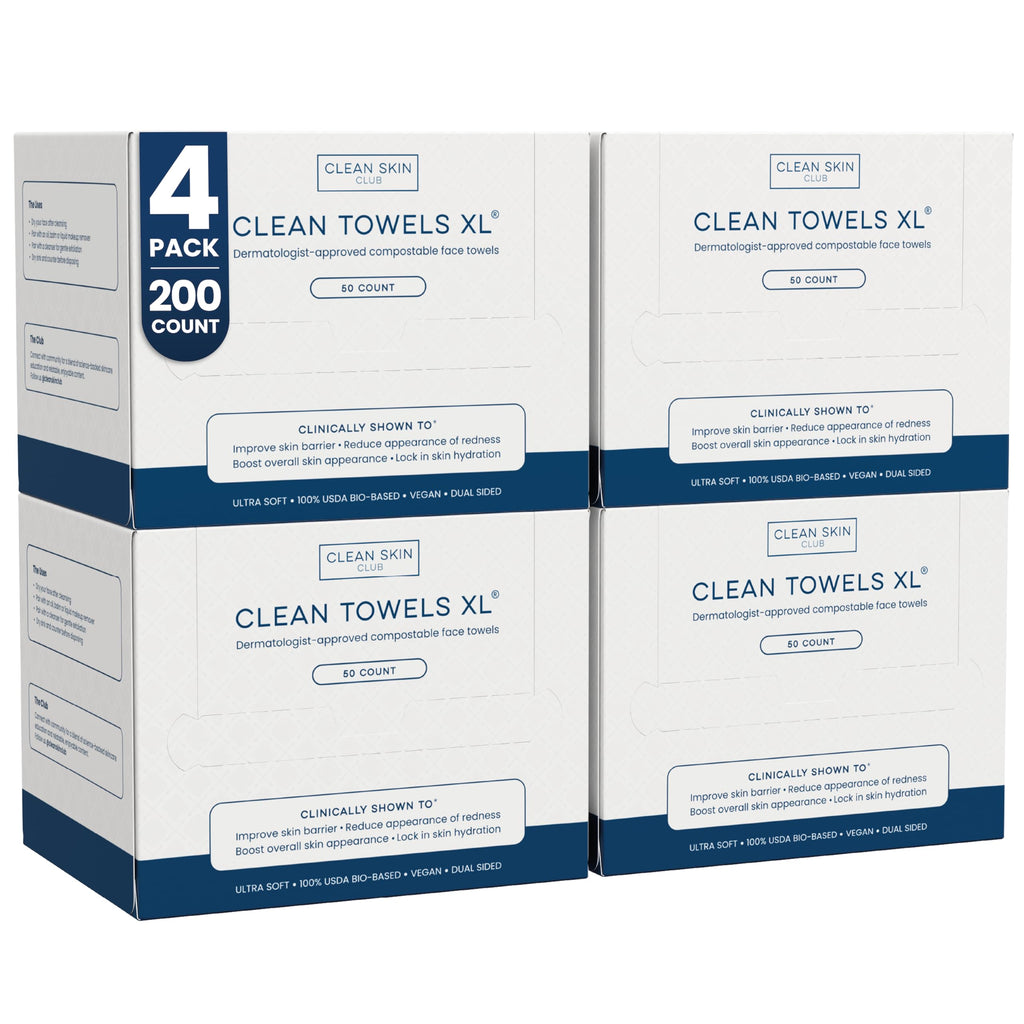 Clean Skin Club Clean Towels XL®, 100% USDA Biobased Face Towel, Disposable Face Towelette, Eczema Association Accepted, Makeup Remover Dry Wipes, Ultra Soft, 1 Pack, 50 Ct