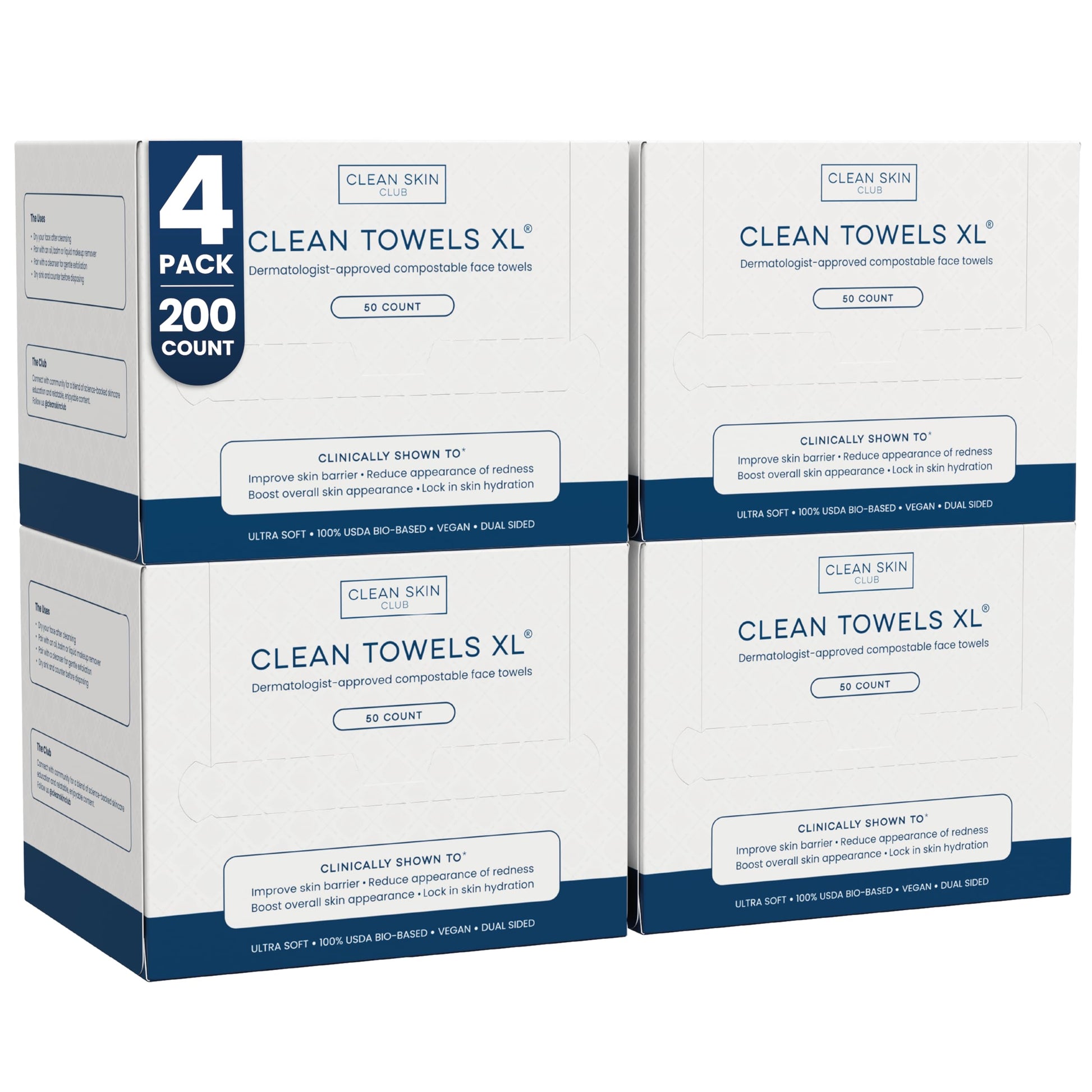 Clean Skin Club Clean Towels XL®, 100% USDA Biobased Face Towel, Disposable Face Towelette, Eczema Association Accepted, Makeup Remover Dry Wipes, Ultra Soft, 1 Pack, 50 Ct