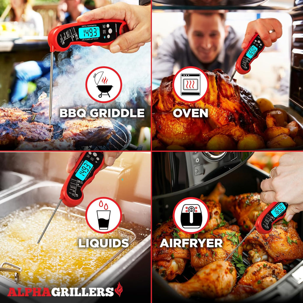 Alpha Grillers Meat Thermometer Digital - Instant Read Food Thermometer for Cooking Grilling BBQ Accessories Kitchen Gadgets Stocking Stuffers for Men Christmas Gifts for Men White Elephant Gifts Him