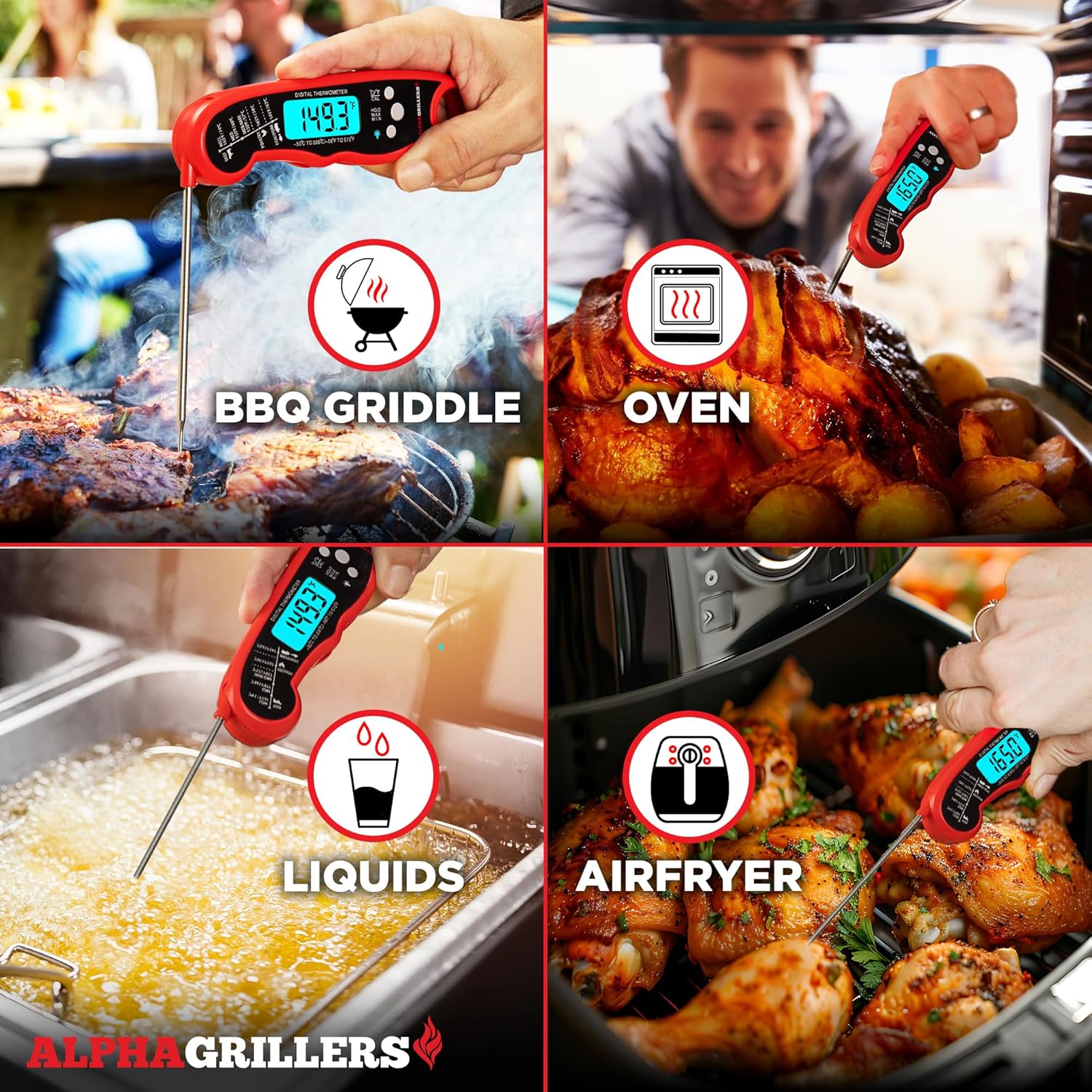 Alpha Grillers Meat Thermometer Digital - Instant Read Food Thermometer for Cooking Grilling BBQ Accessories Kitchen Gadgets Stocking Stuffers for Men Christmas Gifts for Men White Elephant Gifts Him