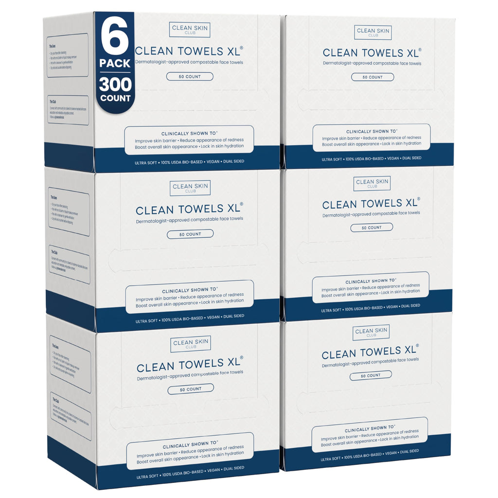 Clean Skin Club Clean Towels XL®, 100% USDA Biobased Face Towel, Disposable Face Towelette, Eczema Association Accepted, Makeup Remover Dry Wipes, Ultra Soft, 1 Pack, 50 Ct