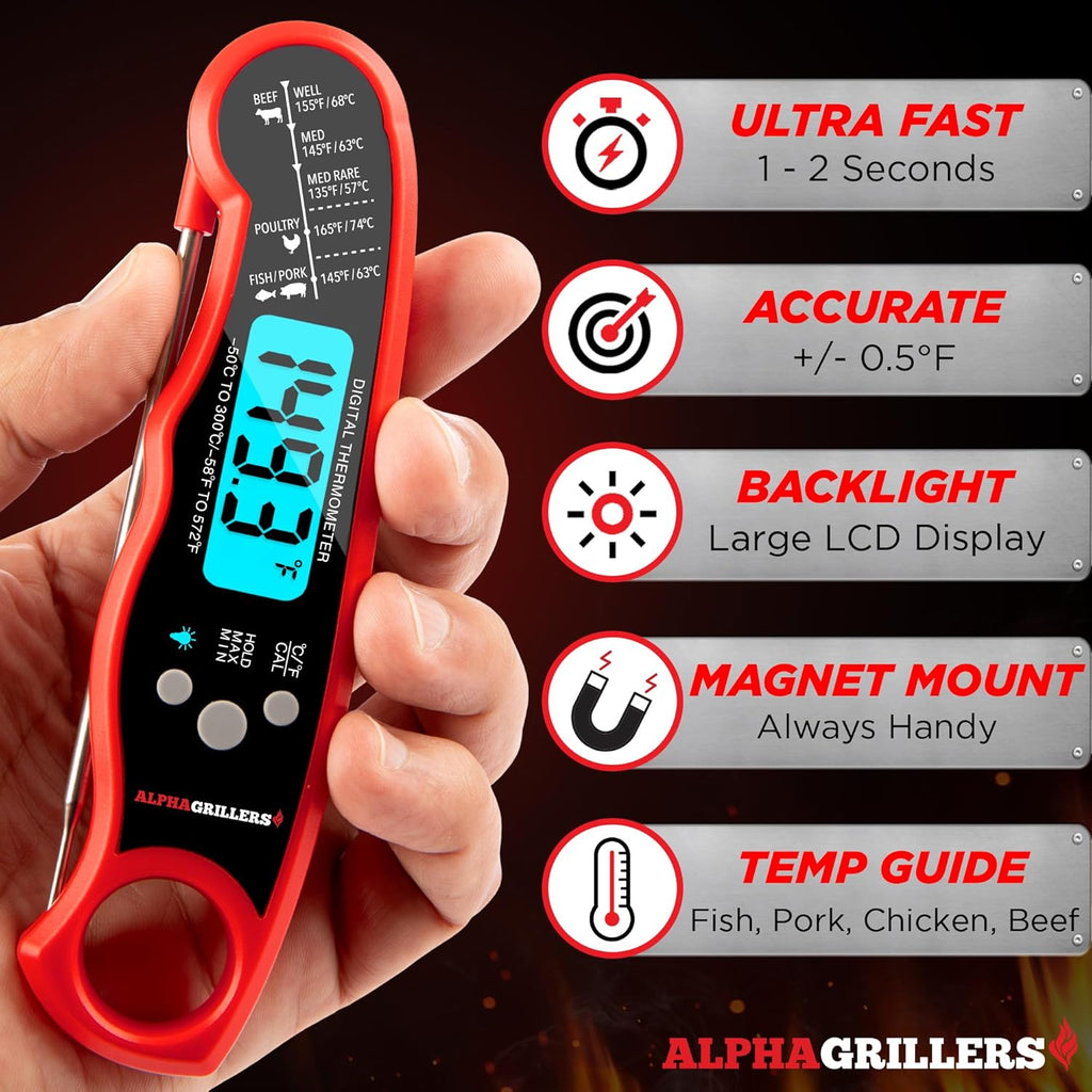 Alpha Grillers Meat Thermometer Digital - Instant Read Food Thermometer for Cooking Grilling BBQ Accessories Kitchen Gadgets Stocking Stuffers for Men Christmas Gifts for Men White Elephant Gifts Him