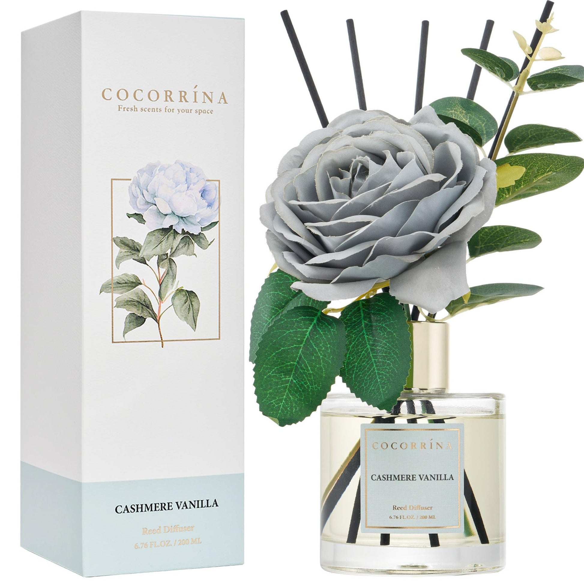 Cocorrína Reed Diffuser Set, Clean Linen 6.7 fl oz Scented Diffuser with Sticks Home Fragrance Reed Diffuser for Bathroom Shelf Decor