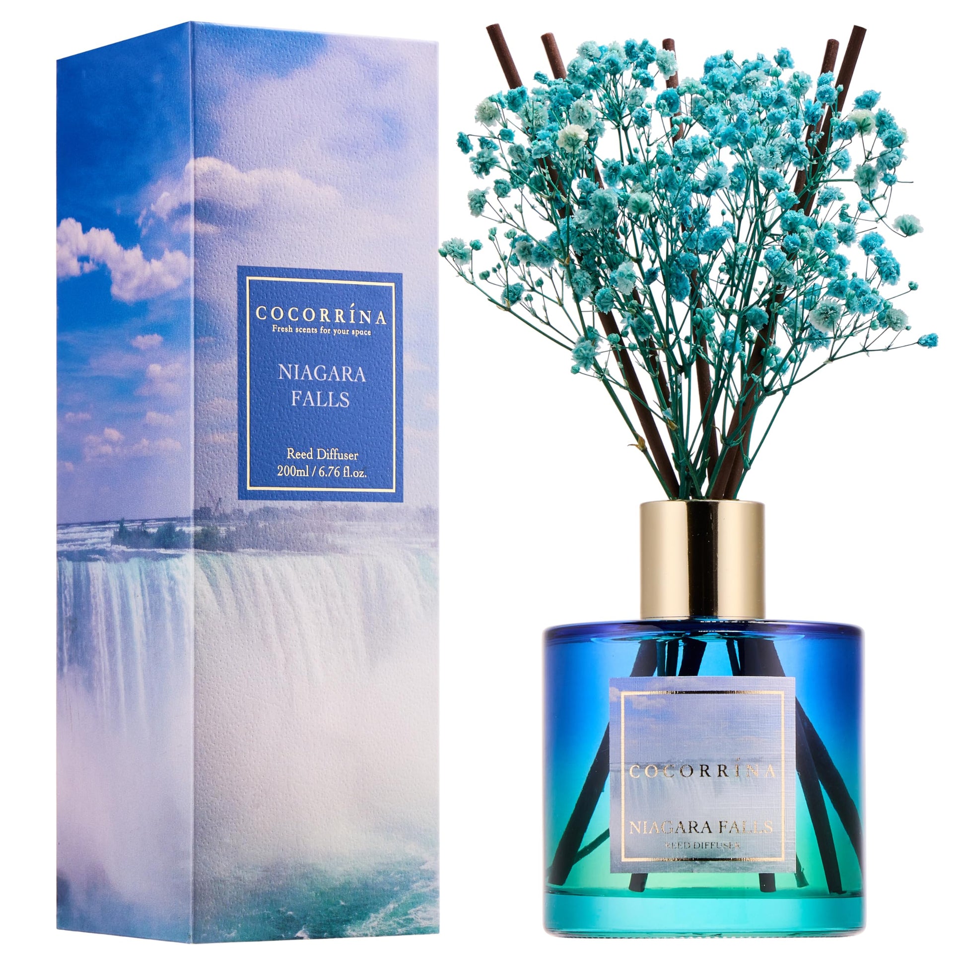 Cocorrína Reed Diffuser Set, Clean Linen 6.7 fl oz Scented Diffuser with Sticks Home Fragrance Reed Diffuser for Bathroom Shelf Decor